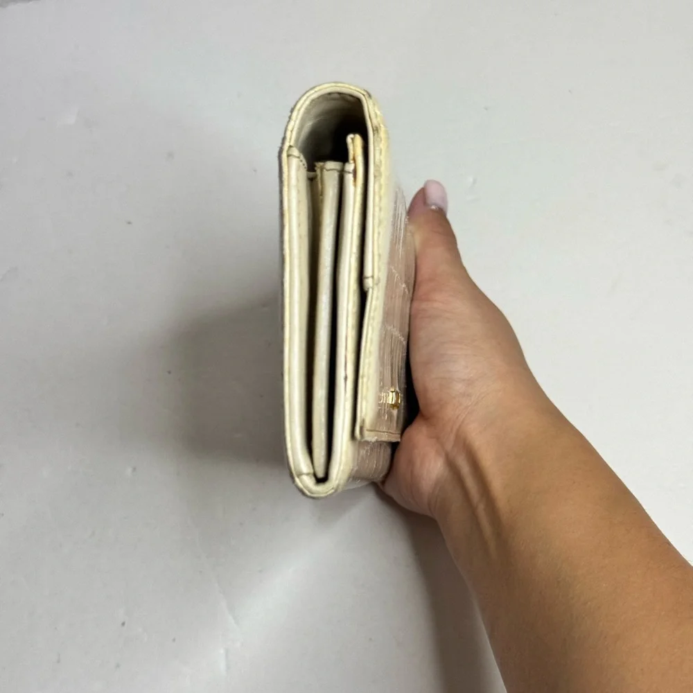 MIU MIU Croc Embossed Cream Leather Long Wallet